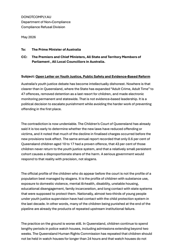 Scanned letter to the Government, page 1 of 3.